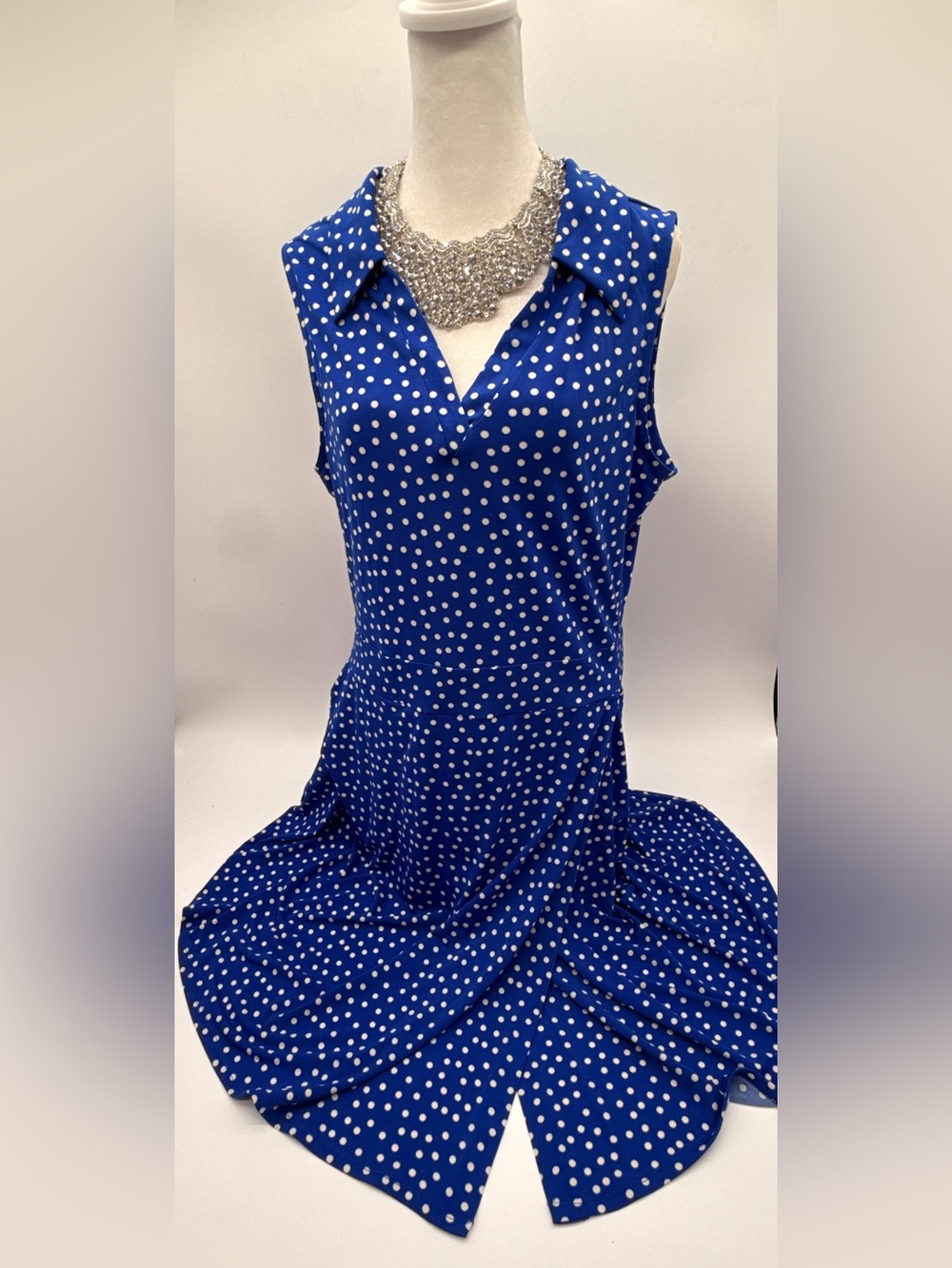 NWT Leota Blue White Polka Dot Fit & Flare Dress Size Large